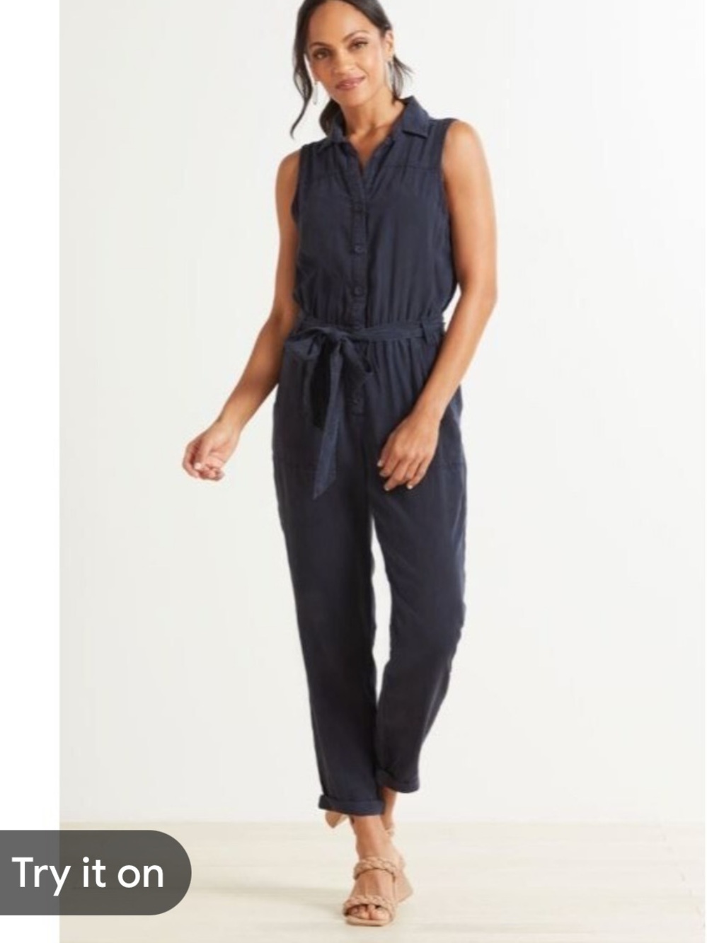 cloth‎ & stone Navy Sleeveless Belted jumpsuit medium